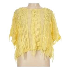 Zara Yellow Fringe Textured Top Large Boho Chic Festival Statement Artsy Spring